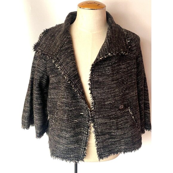 Isabel Marant Etoile Tweed Jacket Black White Striped Wool Blend Blazer Sz L - Picture 5 of 10